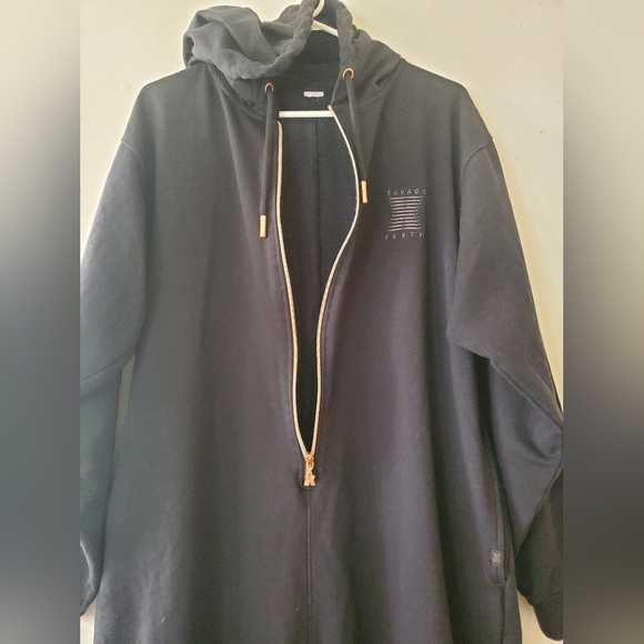 Savage X Fenty Rihanna Hooded Onsie Jumpsuit Fleece Loungewear Black - Picture 5 of 13